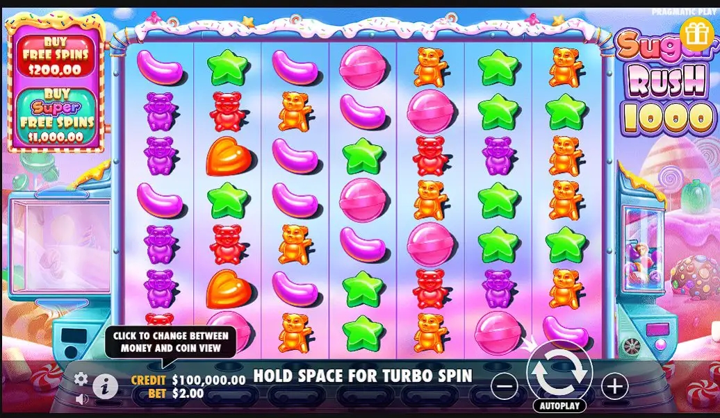 Tela do slot Sugar Rush 1000 Pragmatic Play